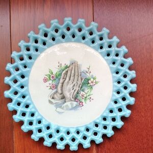 Blue Decorative Plate with Praying Hands Design